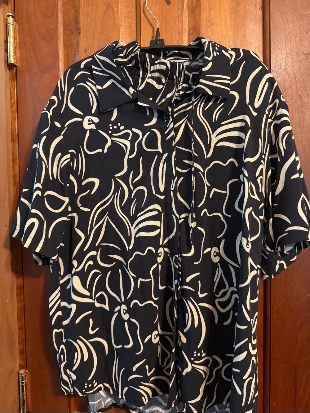 Black & White Short-Sleeve Abstract Print Shirt and Shorts Set.